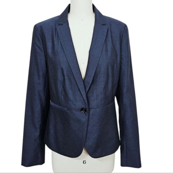 Ann Taylor Wool Blend Peplum Blazer in Navy Blue Size 6 - Picture 1 of 12